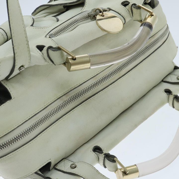 Chloe Hand Bag Leather 2way White Gold am7014