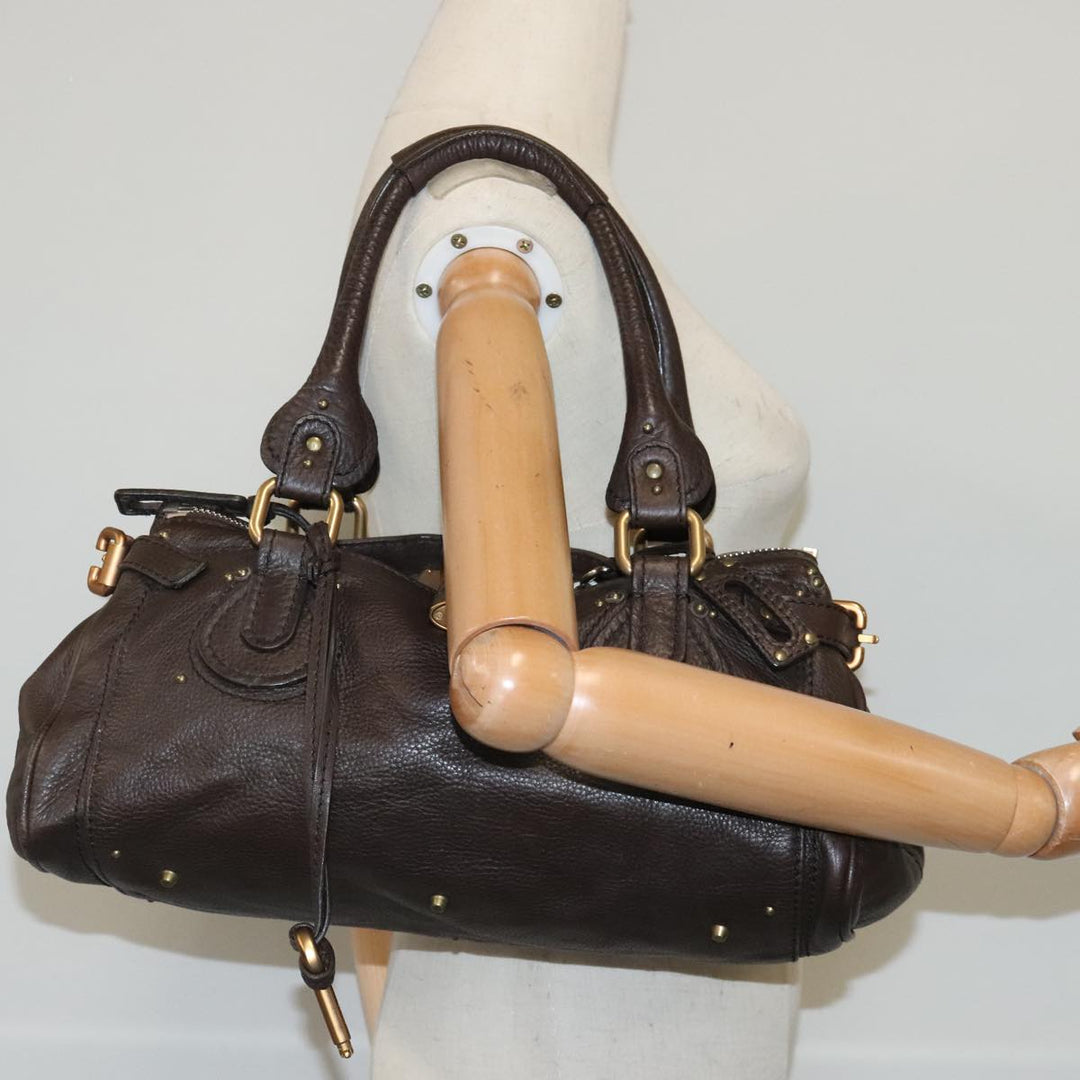 Chloe Paddington Hand Bag Leather Brown Gold Silver am7035