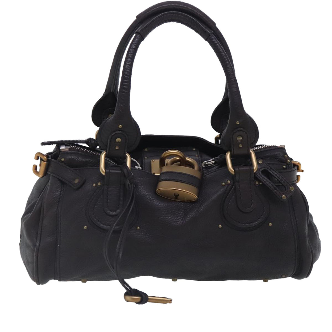 Chloe Paddington Hand Bag Leather Brown Gold Silver am7035