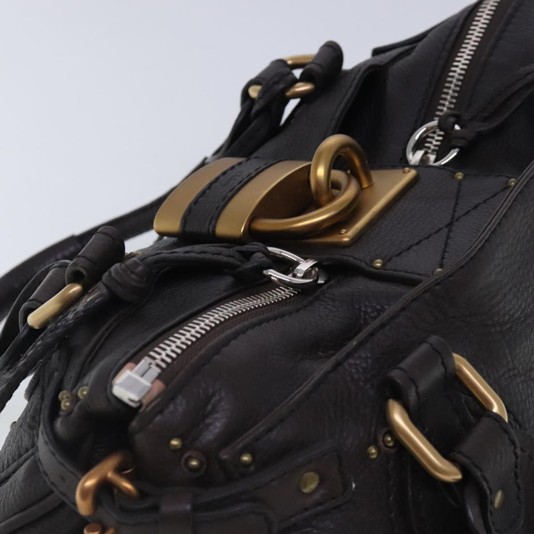 Chloe Paddington Hand Bag Leather Brown Gold Silver am7035