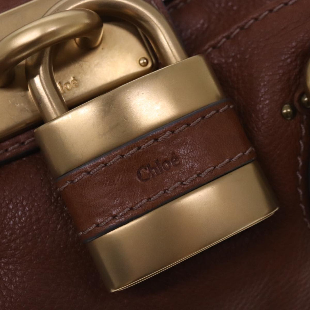 Chloe Paddington Hand Bag Leather Brown Gold Silver am7036
