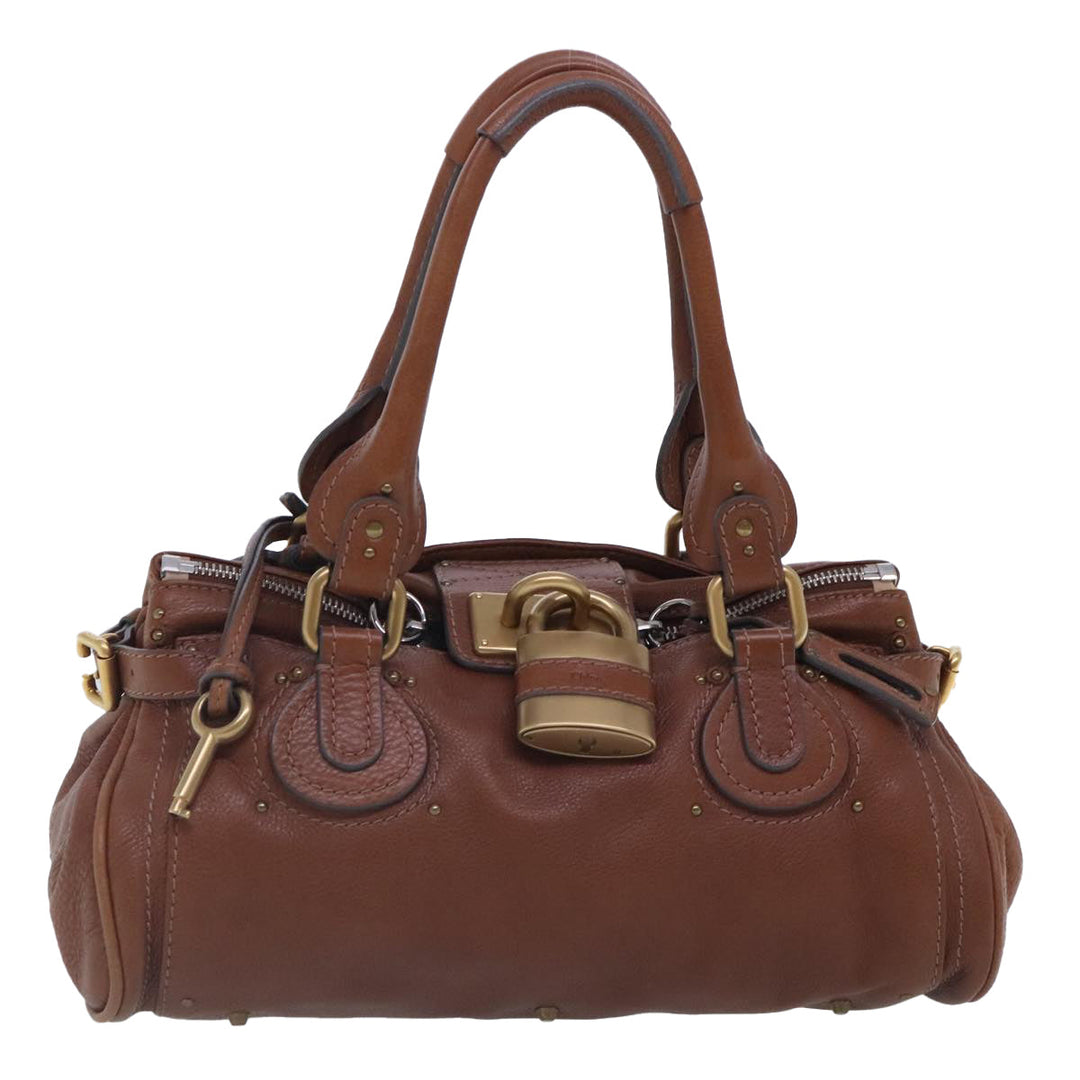 Chloe Paddington Hand Bag Leather Brown Gold Silver am7036