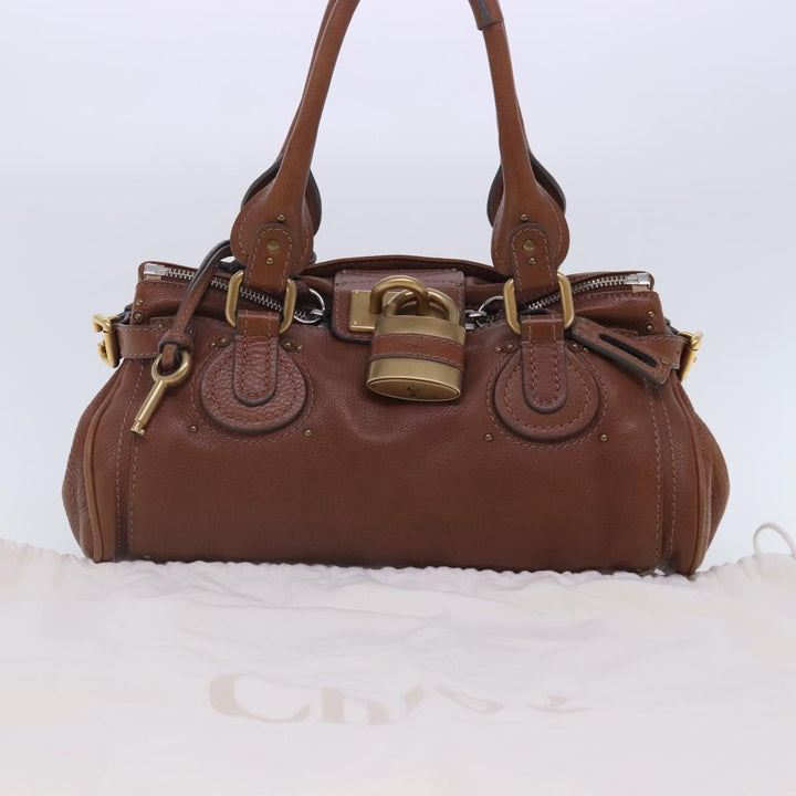 Chloe Paddington Hand Bag Leather Brown Gold Silver am7036