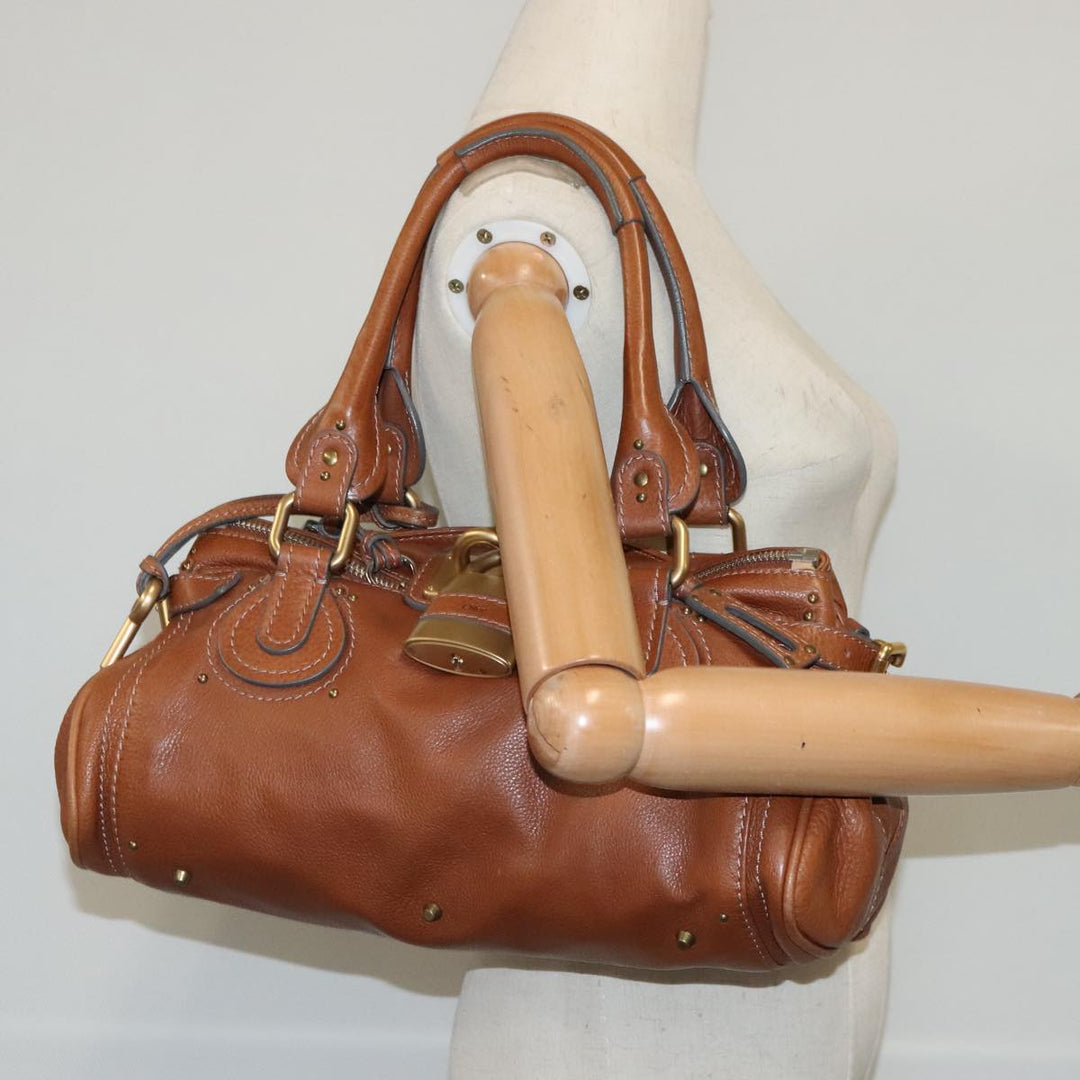 Chloe Paddington Hand Bag Leather Brown Gold Silver am7036