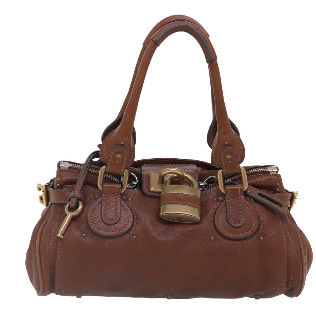 Chloe Paddington Hand Bag Leather Brown Gold Silver am7036