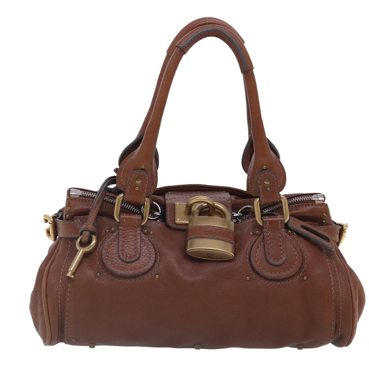 Chloe Paddington Hand Bag Leather Brown Gold Silver am7036