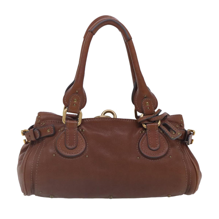 Chloe Paddington Hand Bag Leather Brown Gold Silver am7036