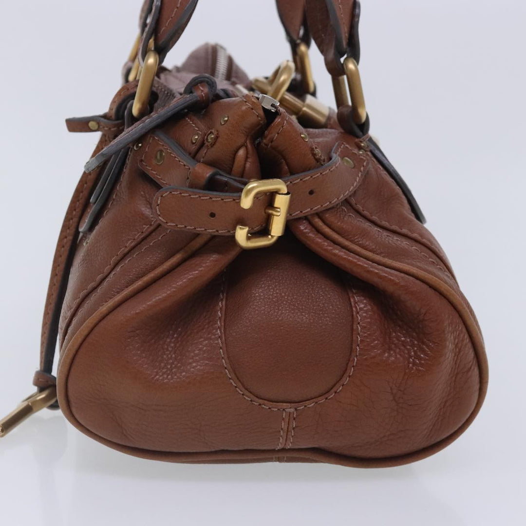 Chloe Paddington Hand Bag Leather Brown Gold Silver am7036