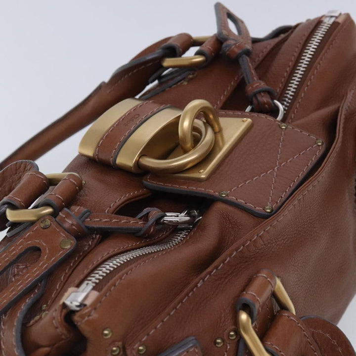 Chloe Paddington Hand Bag Leather Brown Gold Silver am7036
