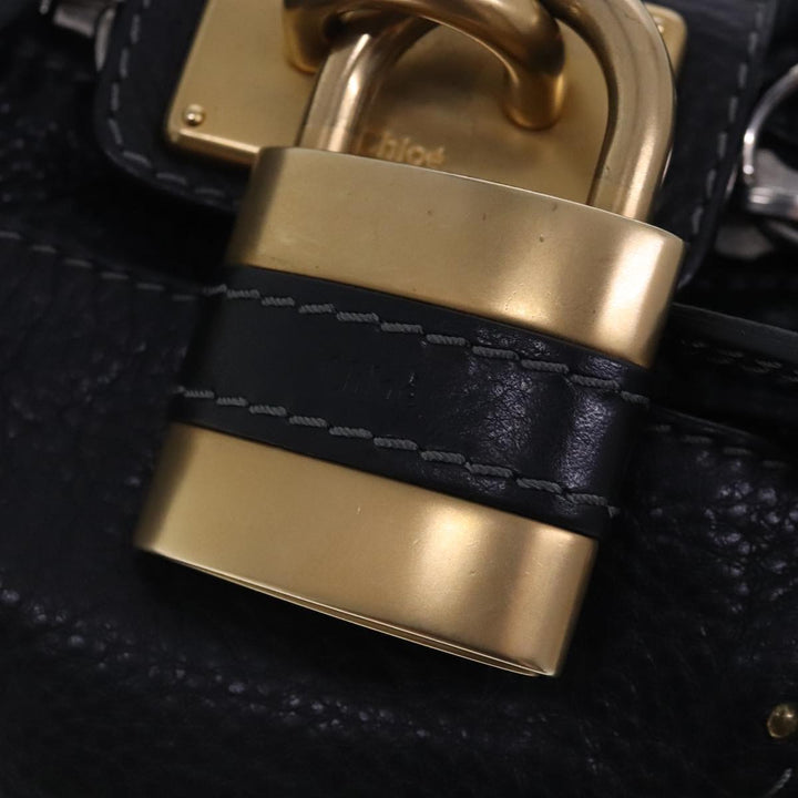 Chloe Paddington Hand Bag Leather Black Gold Silver am7037