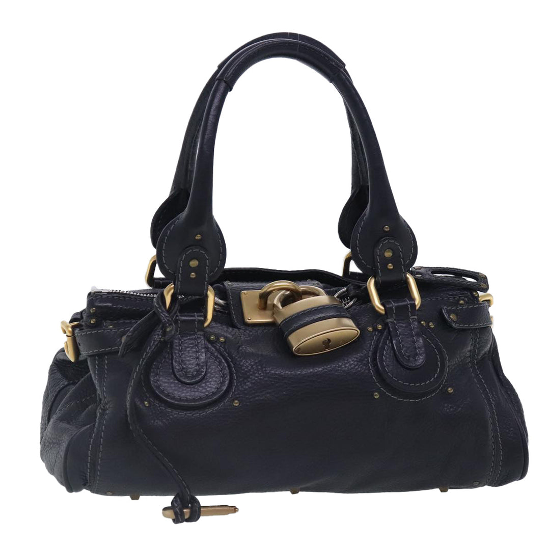 Chloe Paddington Hand Bag Leather Black Gold Silver am7037