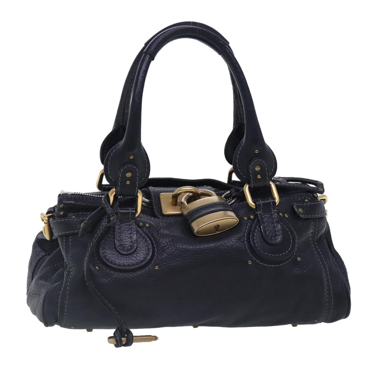 Chloe Paddington Hand Bag Leather Black Gold Silver am7037