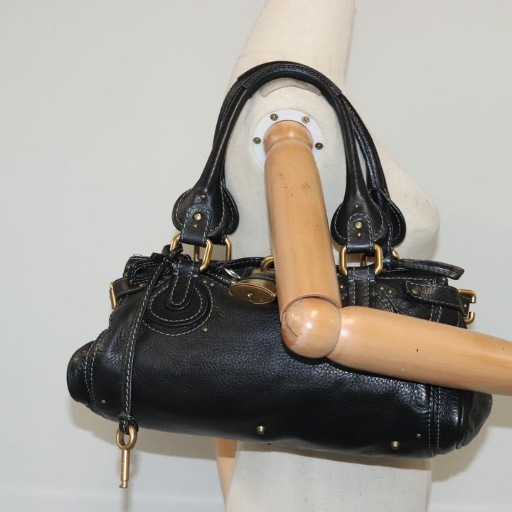 Chloe Paddington Hand Bag Leather Black Gold Silver am7037
