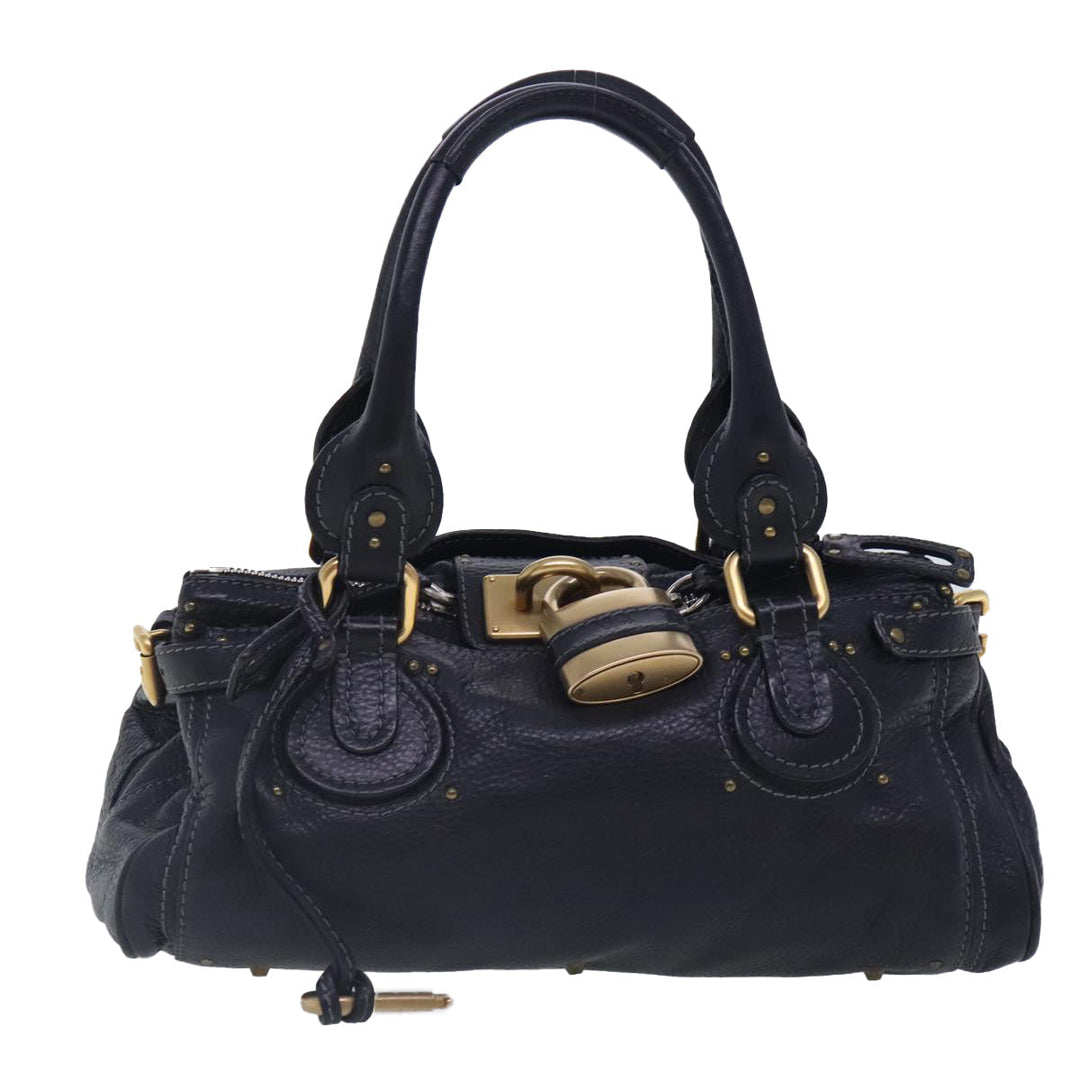 Chloe Paddington Hand Bag Leather Black Gold Silver am7037