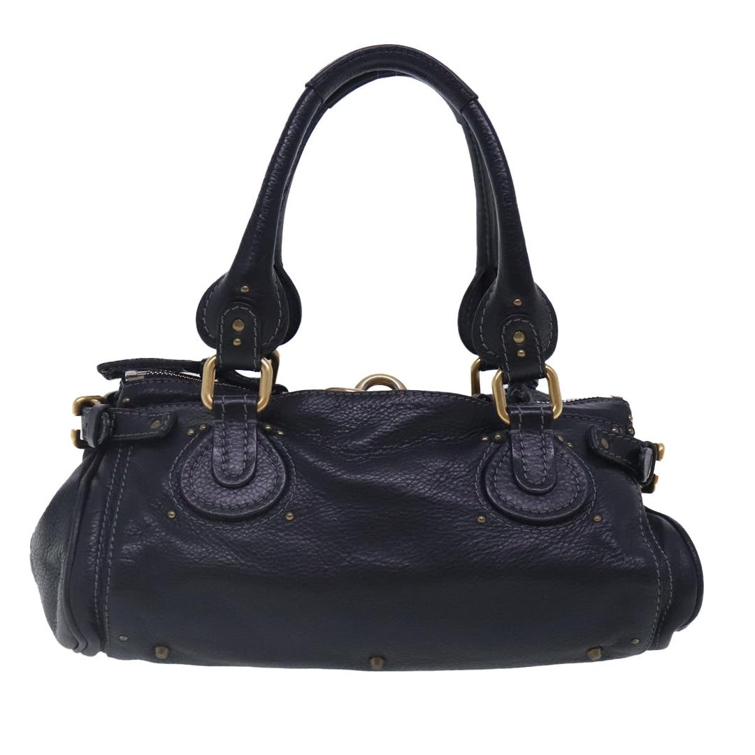 Chloe Paddington Hand Bag Leather Black Gold Silver am7037