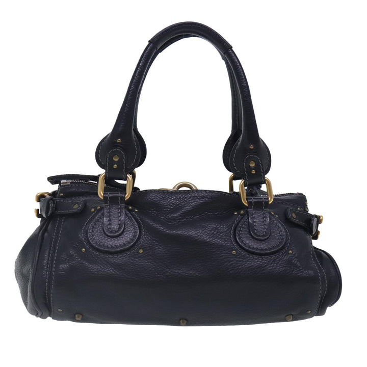 Chloe Paddington Hand Bag Leather Black Gold Silver am7037