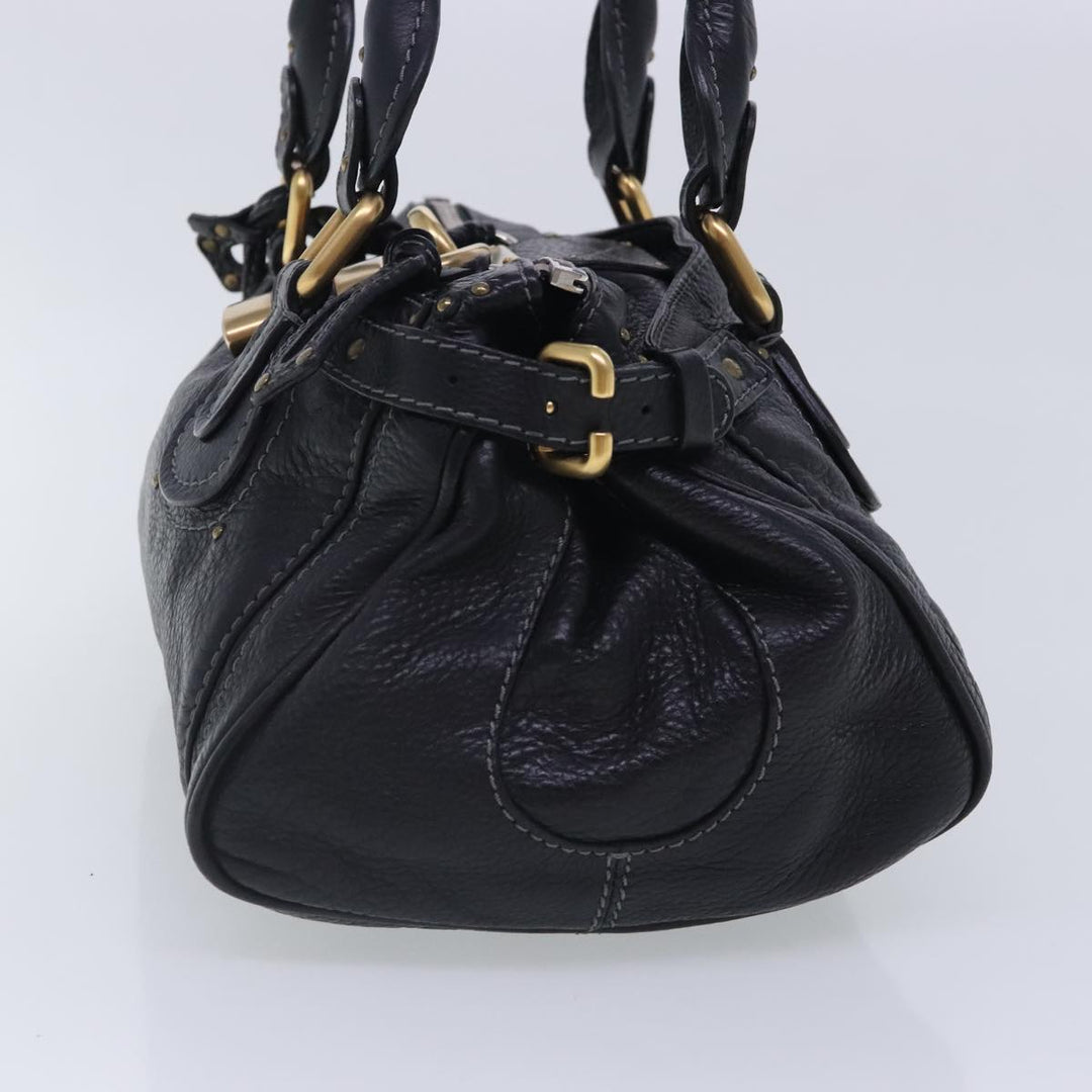 Chloe Paddington Hand Bag Leather Black Gold Silver am7037