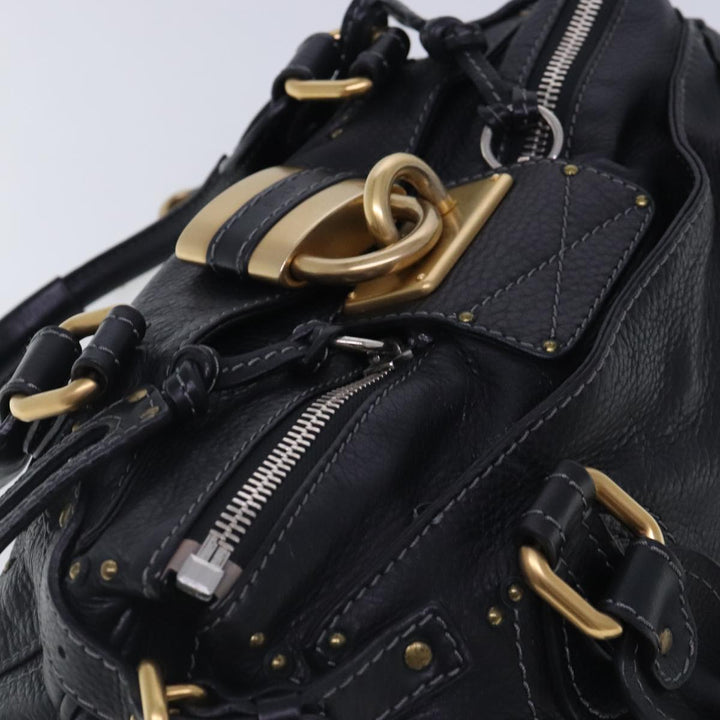 Chloe Paddington Hand Bag Leather Black Gold Silver am7037