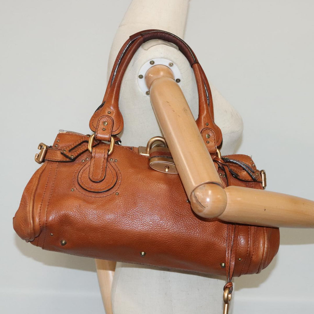 Chloe Paddington Hand Bag Leather Brown Gold Silver am7038