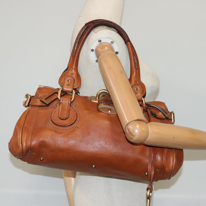 Chloe Paddington Hand Bag Leather Brown Gold Silver am7038
