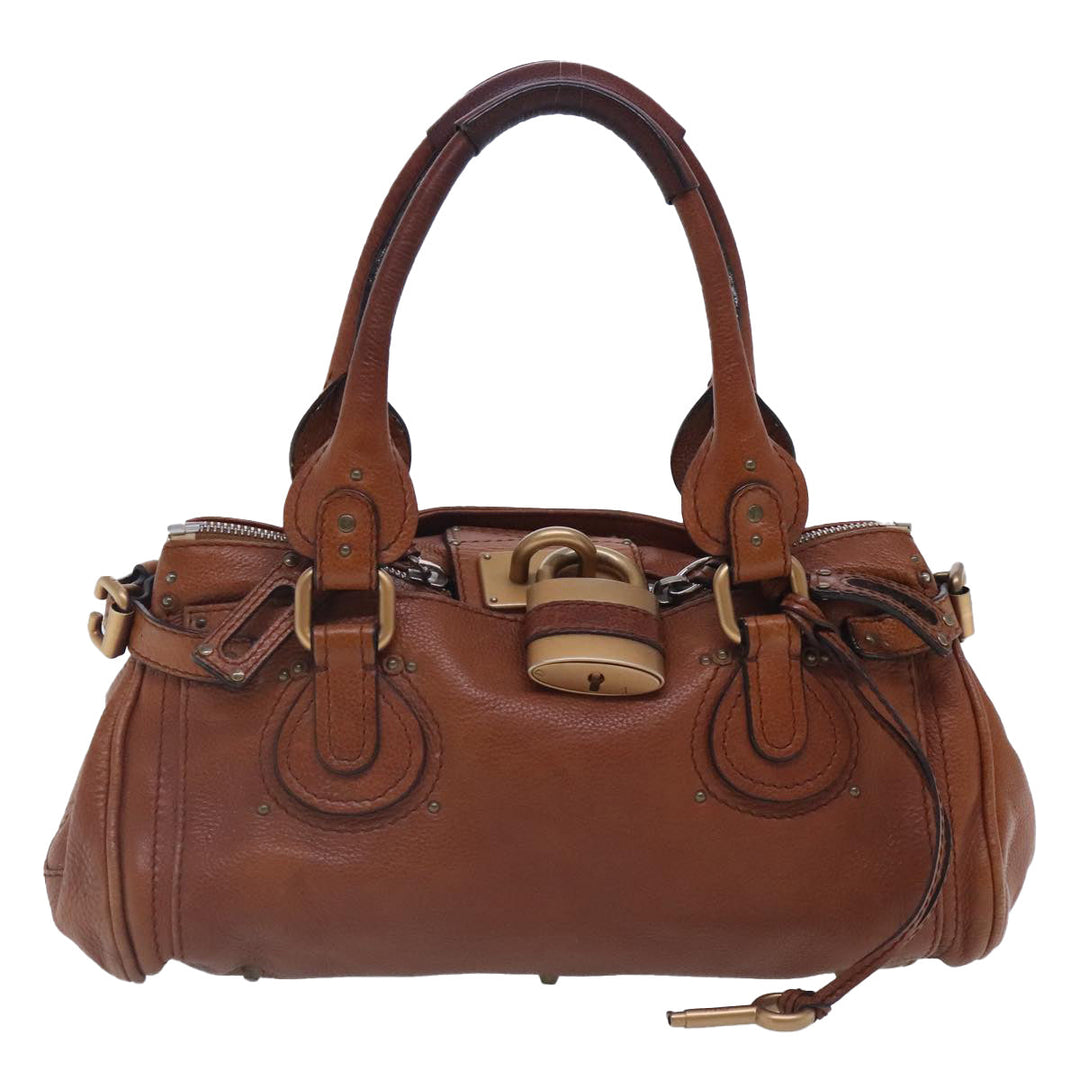 Chloe Paddington Hand Bag Leather Brown Gold Silver am7038