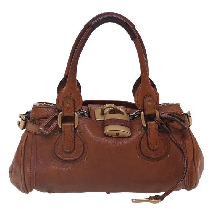 Chloe Paddington Hand Bag Leather Brown Gold Silver am7038