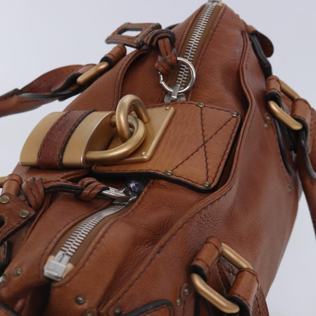 Chloe Paddington Hand Bag Leather Brown Gold Silver am7038