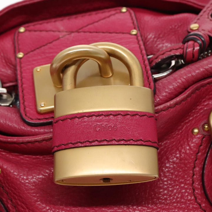 Chloe Paddington Hand Bag Leather Pink Gold Silver am7039