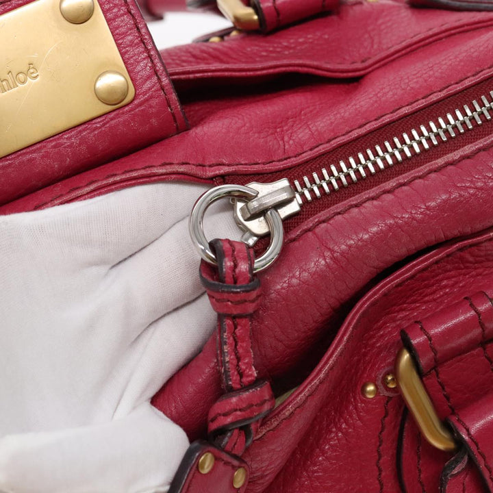 Chloe Paddington Hand Bag Leather Pink Gold Silver am7039