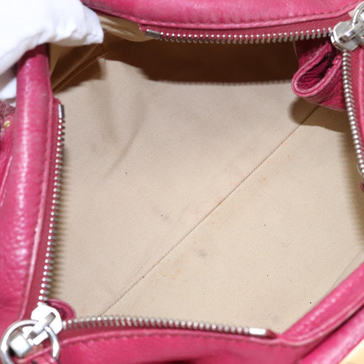 Chloe Paddington Hand Bag Leather Pink Gold Silver am7039