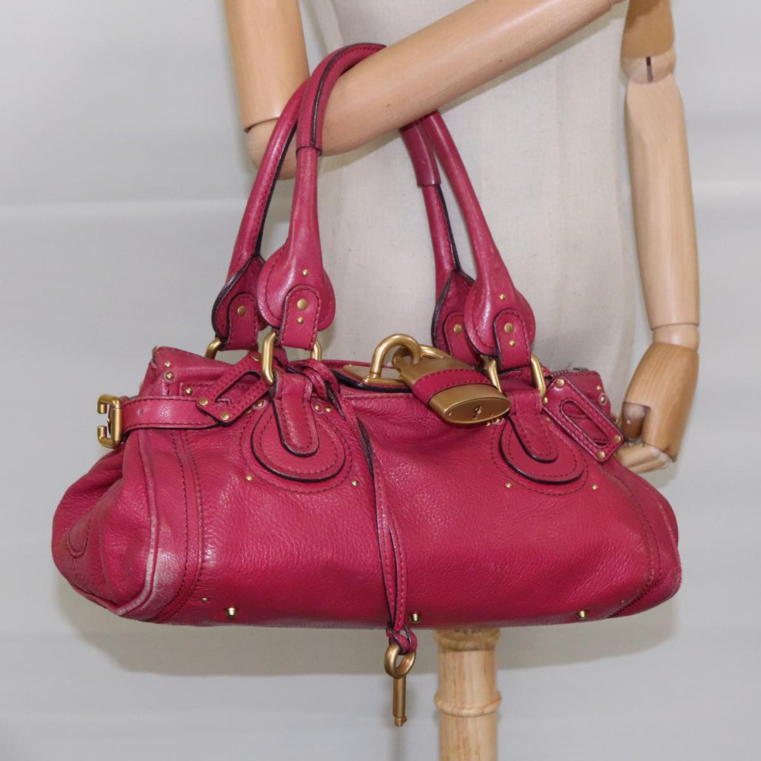 Chloe Paddington Hand Bag Leather Pink Gold Silver am7039