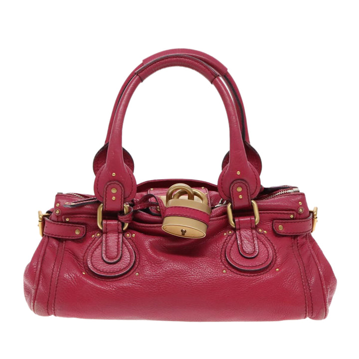 Chloe Paddington Hand Bag Leather Pink Gold Silver am7039