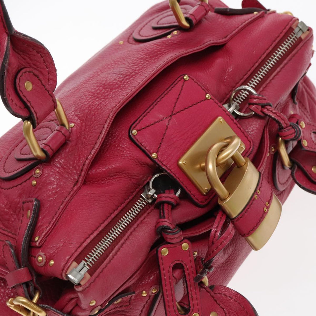 Chloe Paddington Hand Bag Leather Pink Gold Silver am7039