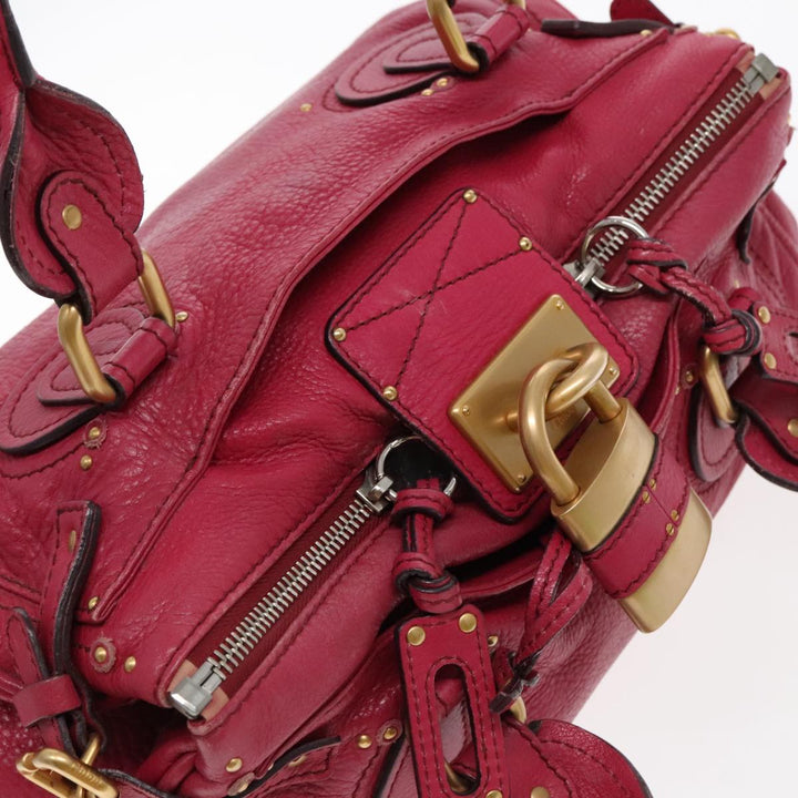 Chloe Paddington Hand Bag Leather Pink Gold Silver am7039