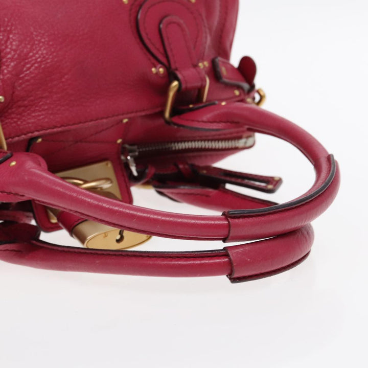 Chloe Paddington Hand Bag Leather Pink Gold Silver am7039