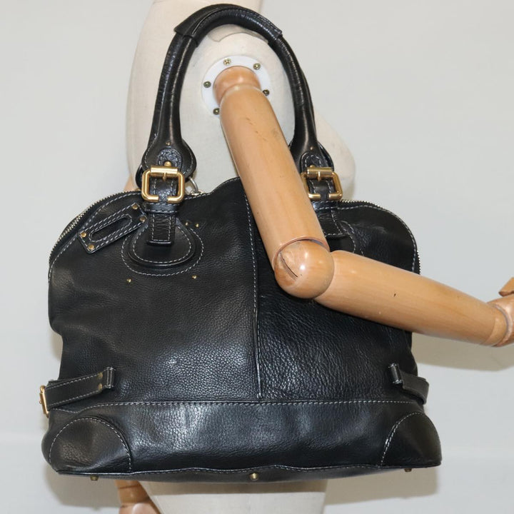 Chloe Paddington Hand Bag Leather Black Gold Silver am7040