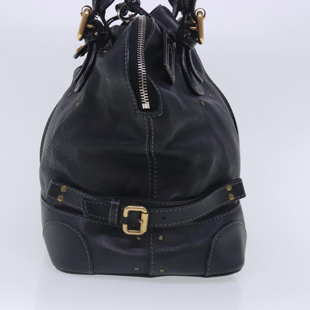 Chloe Paddington Hand Bag Leather Black Gold Silver am7040