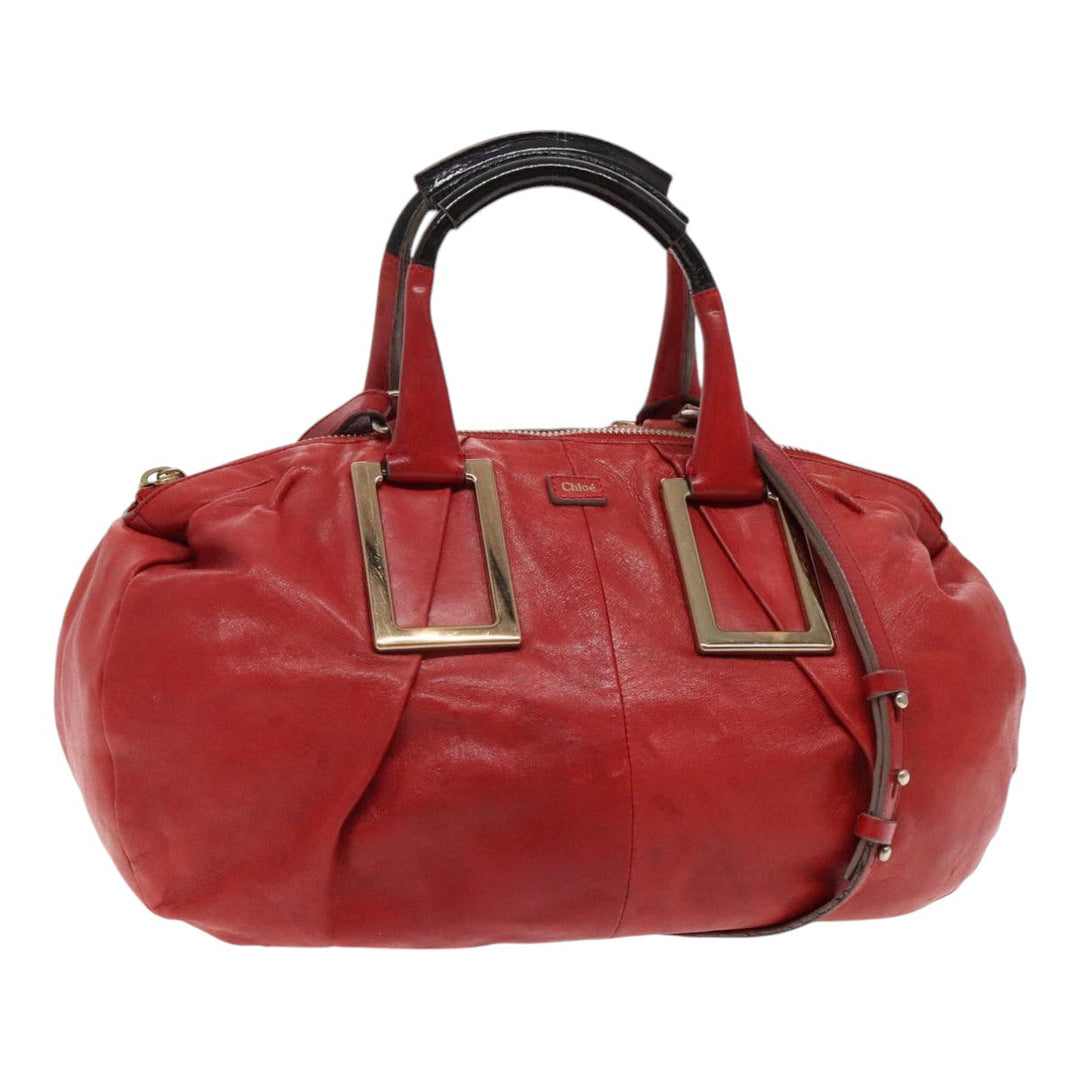 Chloe Etel Hand Bag Leather 2way Red Gold am7041