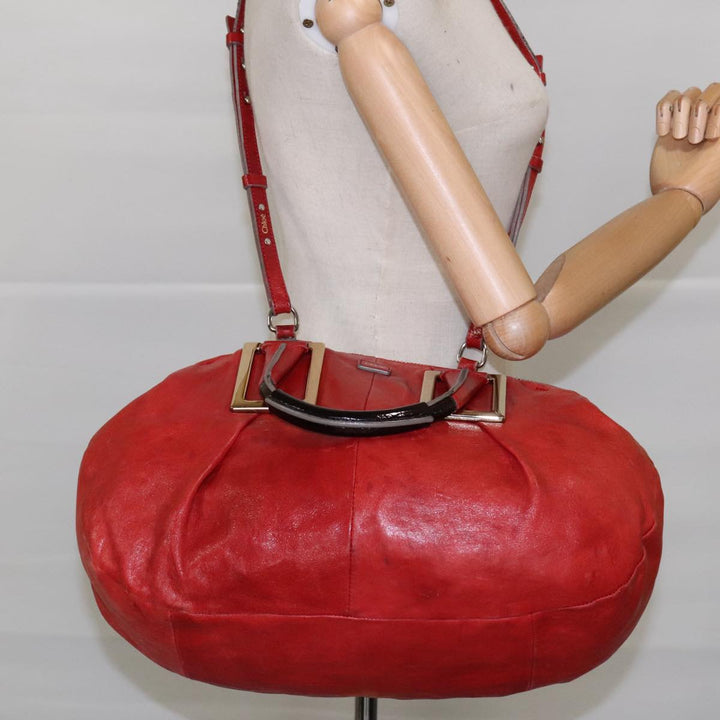 Chloe Etel Hand Bag Leather 2way Red Gold am7041