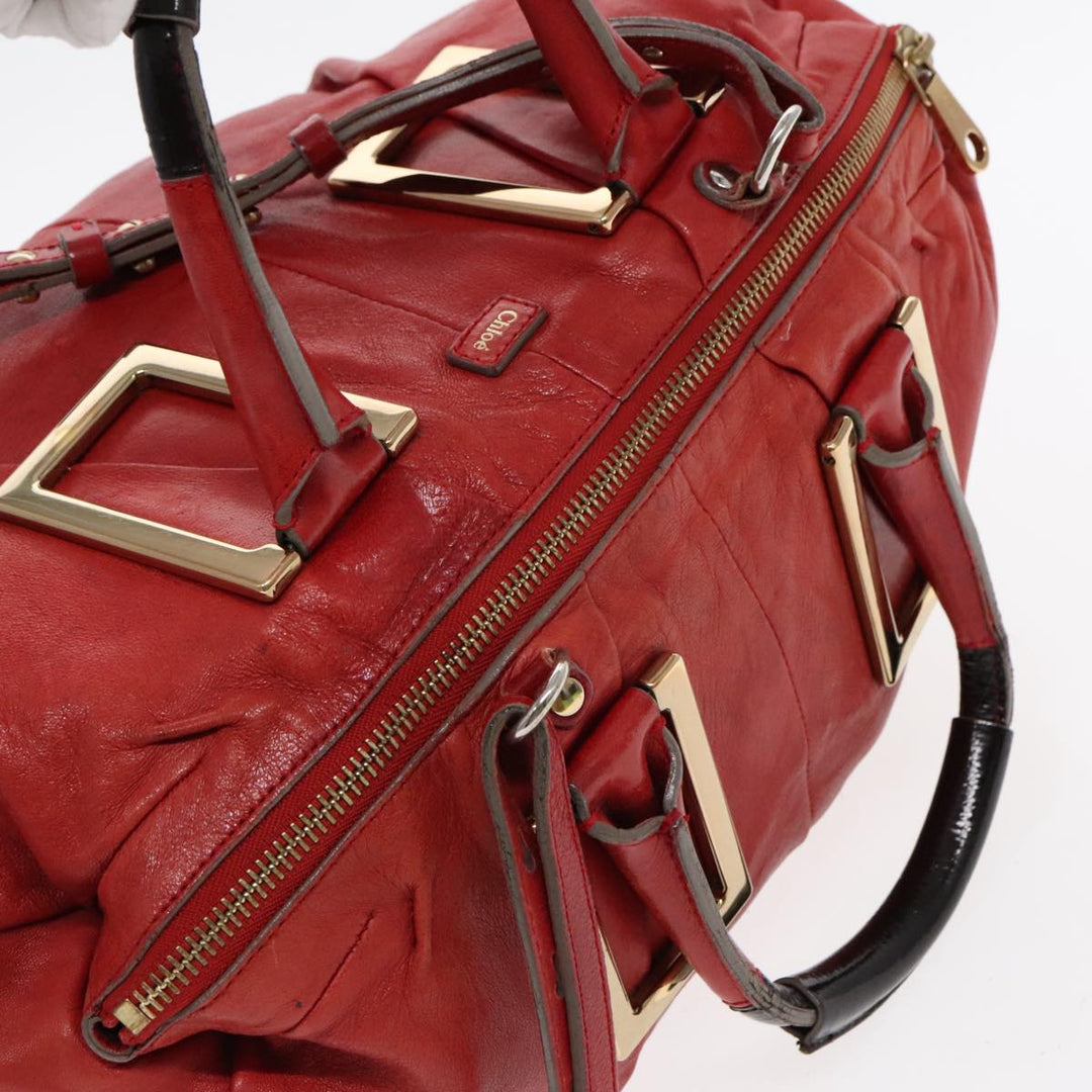 Chloe Etel Hand Bag Leather 2way Red Gold am7041