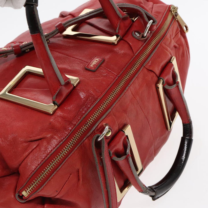 Chloe Etel Hand Bag Leather 2way Red Gold am7041