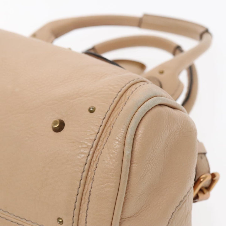 Chloe Paddington Hand Bag Leather Beige Gold Silver am7043