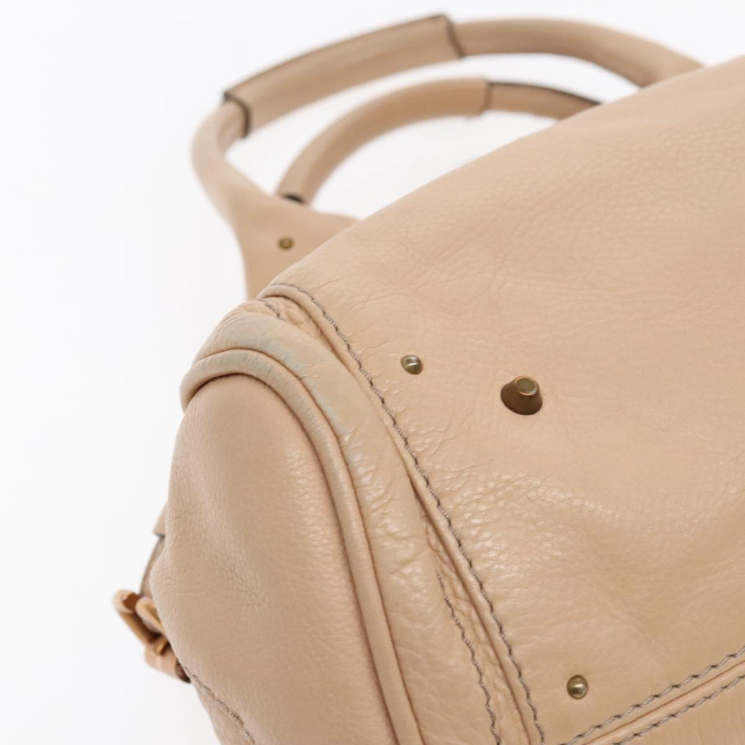 Chloe Paddington Hand Bag Leather Beige Gold Silver am7043