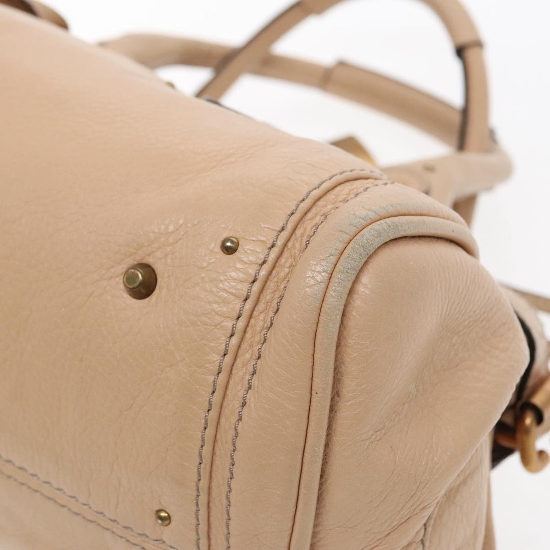Chloe Paddington Hand Bag Leather Beige Gold Silver am7043