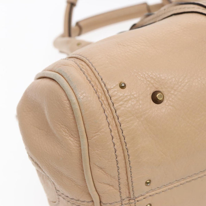 Chloe Paddington Hand Bag Leather Beige Gold Silver am7043