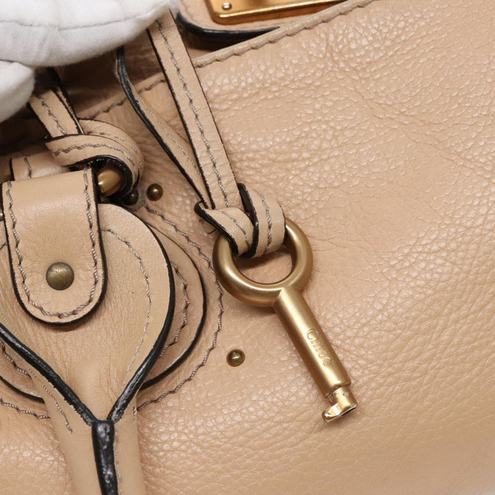 Chloe Paddington Hand Bag Leather Beige Gold Silver am7043