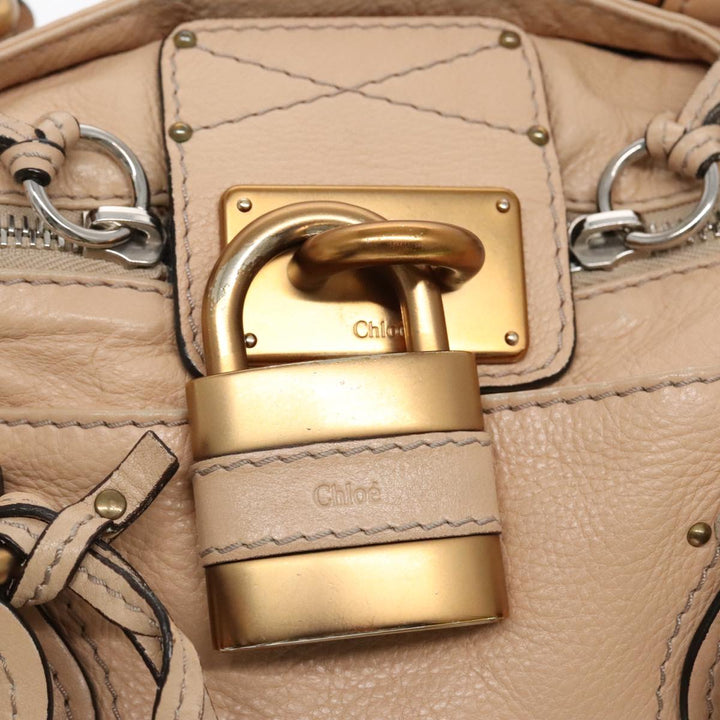 Chloe Paddington Hand Bag Leather Beige Gold Silver am7043