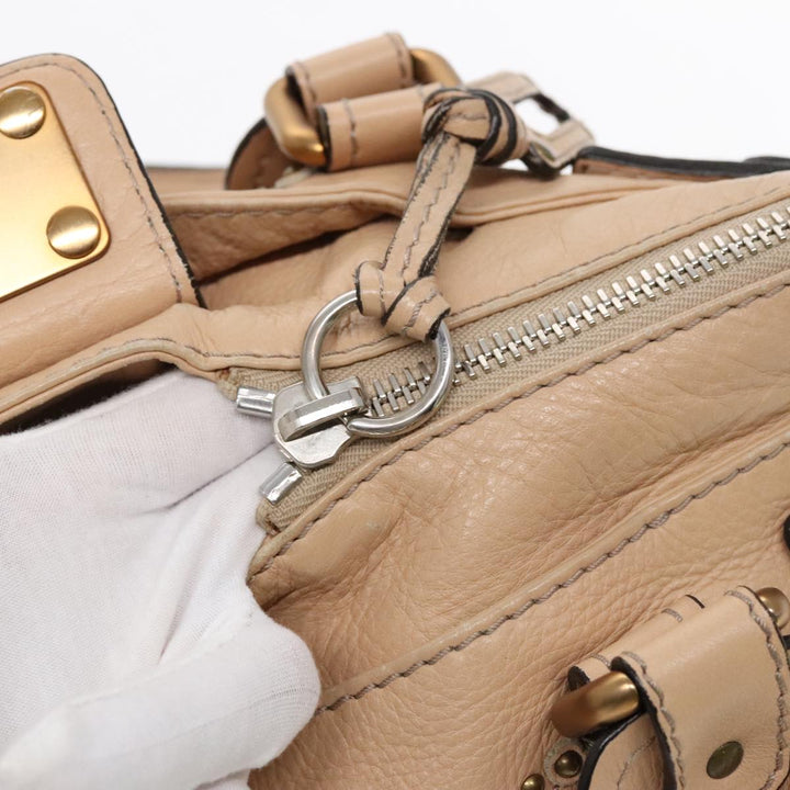 Chloe Paddington Hand Bag Leather Beige Gold Silver am7043