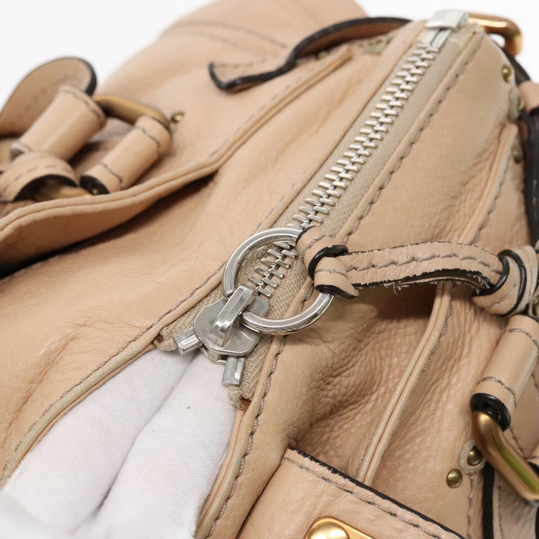 Chloe Paddington Hand Bag Leather Beige Gold Silver am7043
