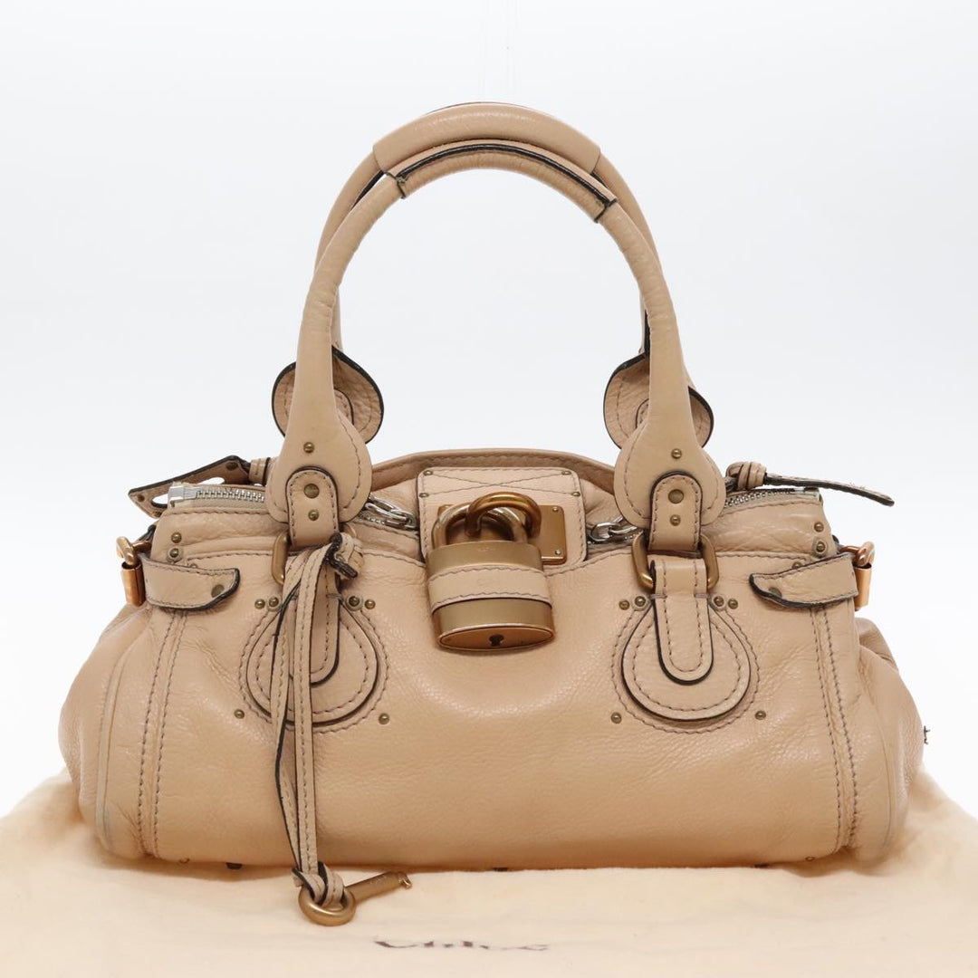 Chloe Paddington Hand Bag Leather Beige Gold Silver am7043